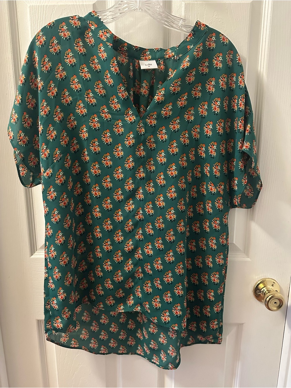 CAbi Stevie Green Floral Blouse